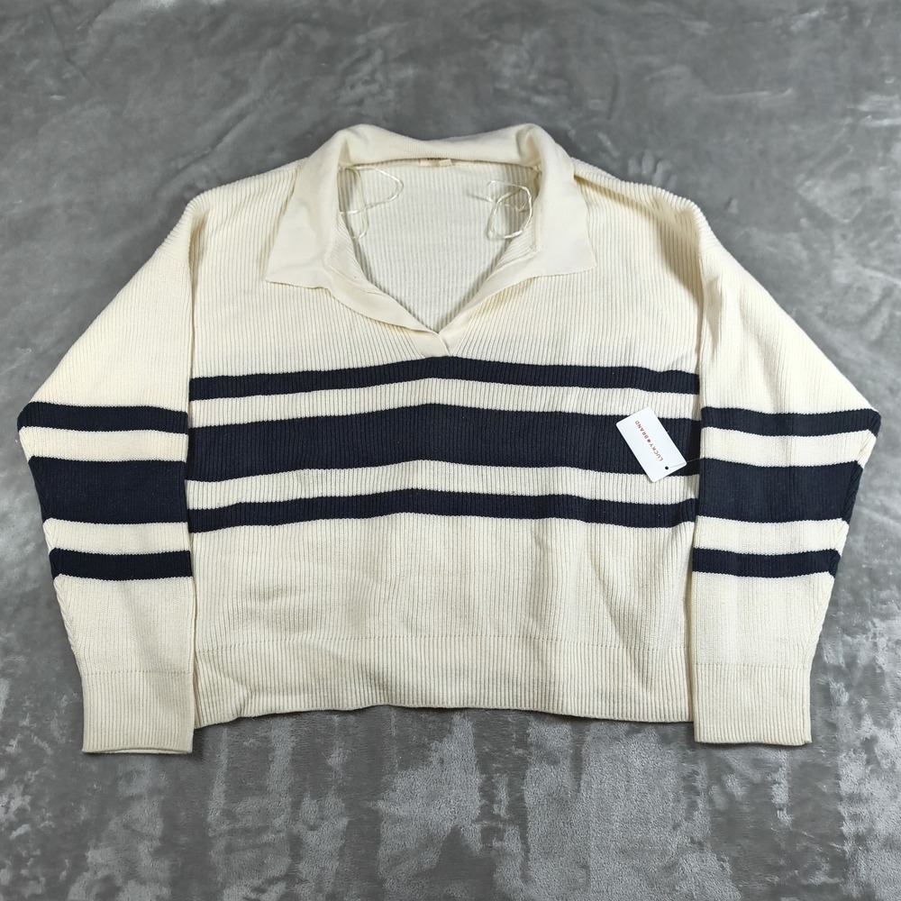 Lucky Brand Sweater Mens XL Stripe Polo Collar Knit Cotton‎ Casual Preppy New